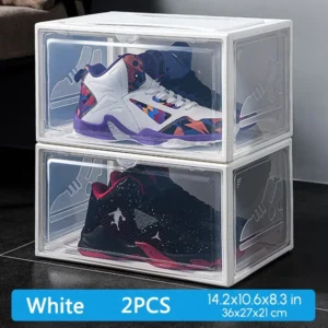 NNEOBA 2pcs Transparent Sneaker Shoe Box Dust- proof Storage Box Stackable Shoe Cabinet High-top